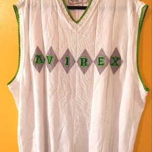NEW VINTAGE 90s AVIREX Y2K  White/Grn/Gray/Blue 3XL Cardigan VNeck Sweater Vest